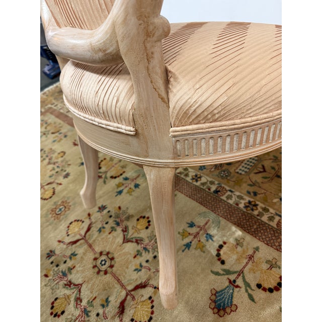 Wood Gustavian Reproduction Parlor Chair in Pleated Silk For Sale - Image 7 of 12