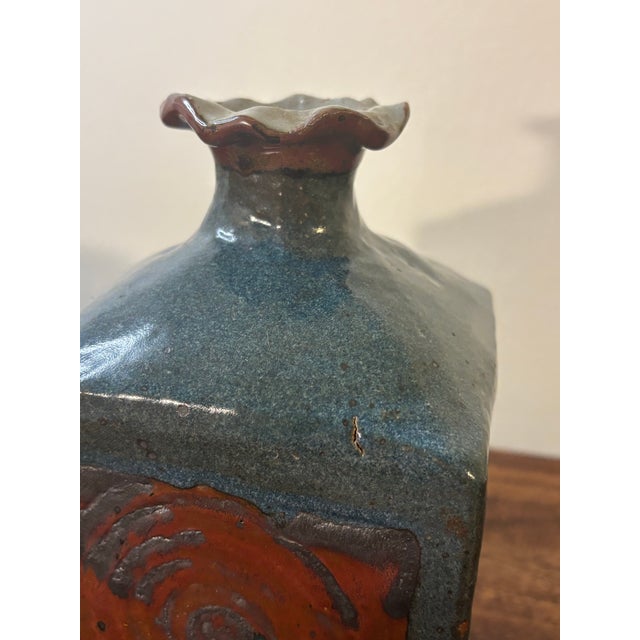 Ceramic Vintage Mid-Century Studio Ceramic Vase, Sculptural Blue Glaze For Sale - Image 7 of 7