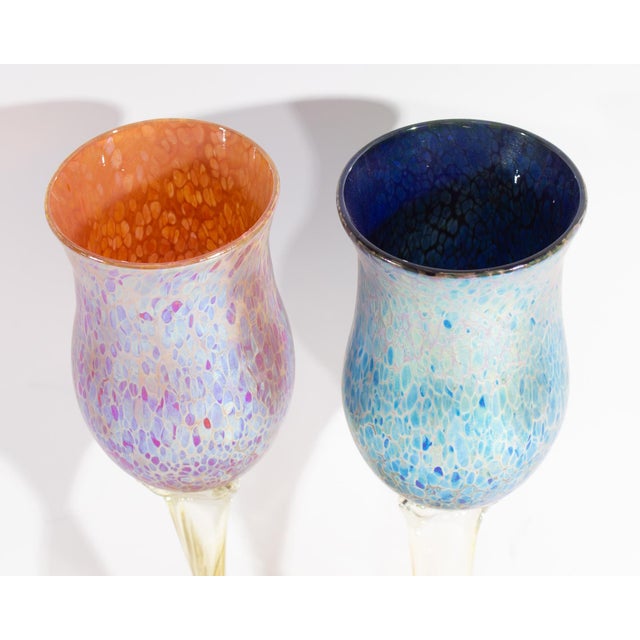 Signed Art Glass Wine Glass Goblets by Aaron Slater For Sale - Image 4 of 9