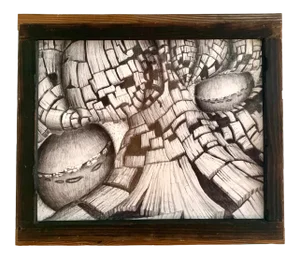 1970s Op Art Abstract Pencil Drawing of Opus 40 in Saugerties New York, Framed