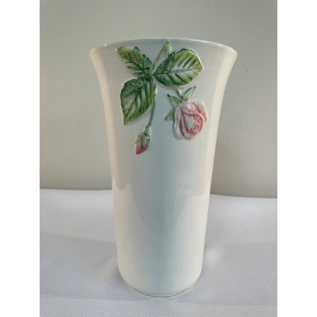 Mid-Century Modern Mid 20th Century Large Vintage Italian Roses Majolica Vase For Sale - Image 3 of 13