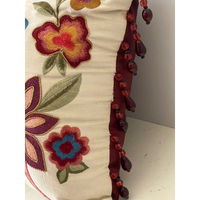 Shabby Chic 1970s Tapestry Crewel Embroidered Lumbar Pillow For Sale - Image 3 of 4
