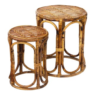 Pair of Rattan Ottomans or Stools For Sale