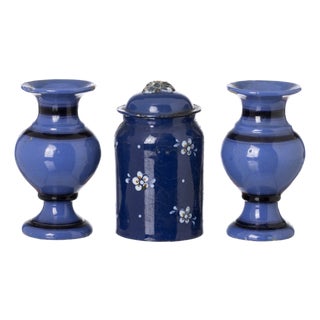 19th Century Earthenware Pot with Lid and Vases, Set of 3 For Sale