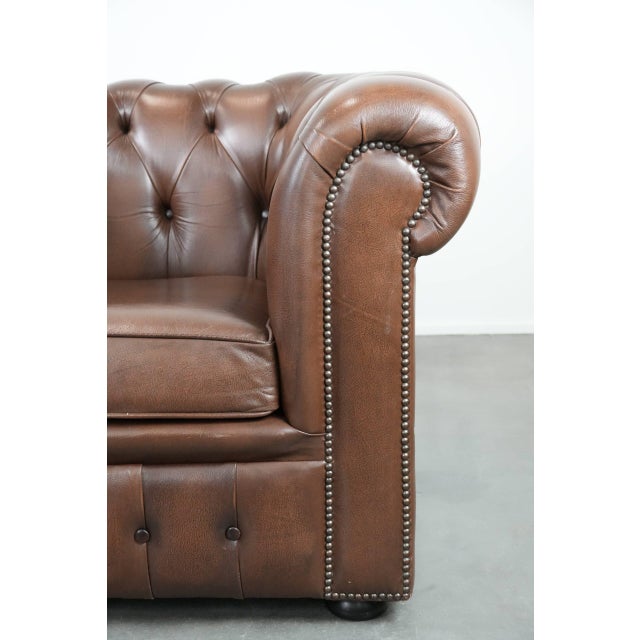 English Chesterfield Brown Cowhide Club Armchair For Sale - Image 9 of 16