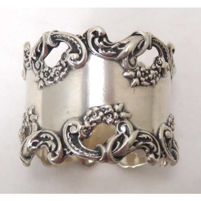 Rococo Fine Antique American Sterling Silver Rococo & Flowers Design Napkin Ring by R Blackinton & Co. For Sale - Image 3 of 13