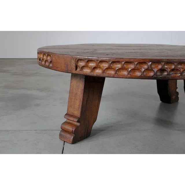 Rustic Round Carved Oak Coffee Table, Netherlands, 1950s For Sale - Image 6 of 8