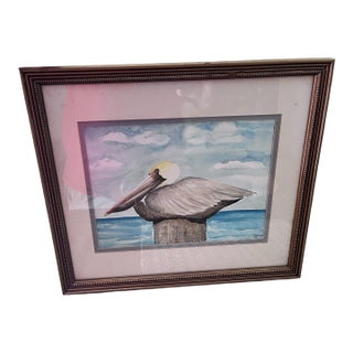 Original “Pelican Resting” Watercolor by Ilse Wolff, Signed & Dated 2009 For Sale