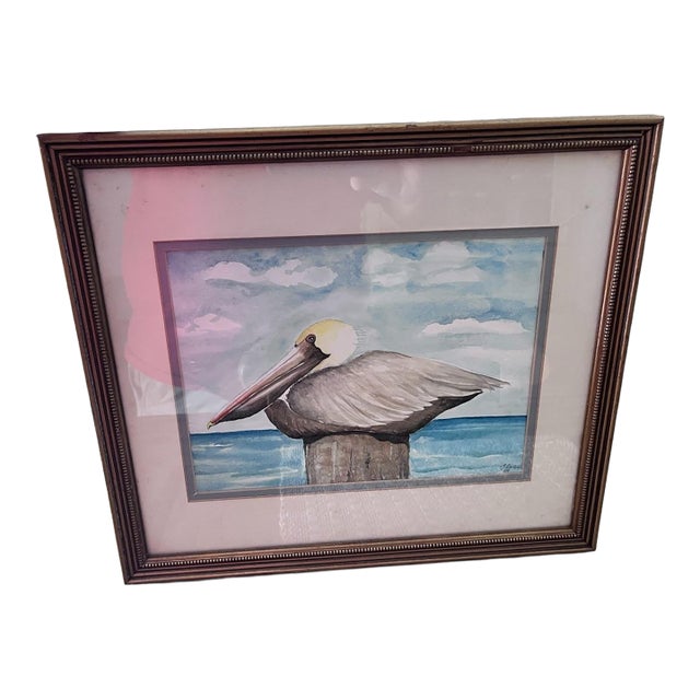 Original “Pelican Resting” Watercolor by Ilse Wolff, Signed & Dated 2009 For Sale