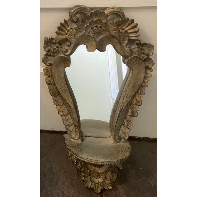 Carved Wall Mirror With Shelf For Sale - Image 4 of 9