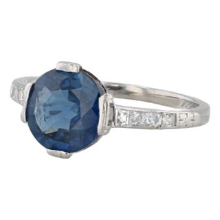 1.82ctw Round Blue Sapphire Diamond Ring Platinum Size 5 Gia Engagement For Sale