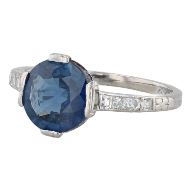 1.82ctw Round Blue Sapphire Diamond Ring Platinum Size 5 Gia Engagement For Sale