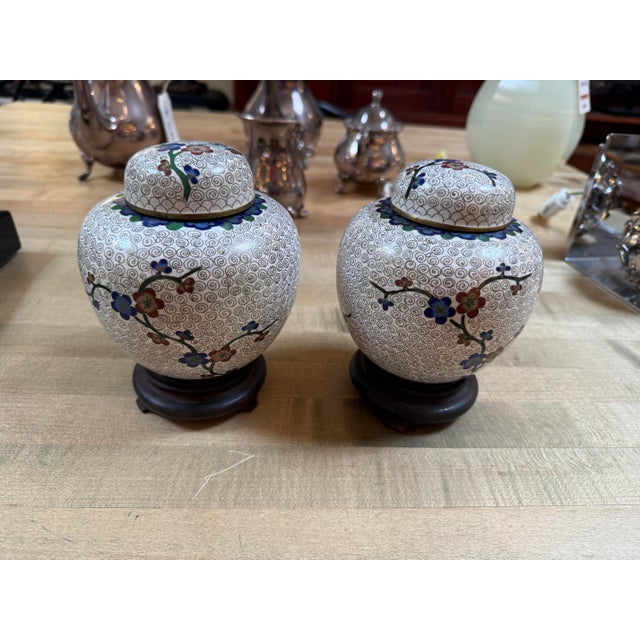 Chinese Cloisonné Ginger Jars, Pair For Sale - Image 9 of 12