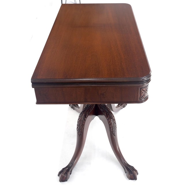 Wood Ball & Claw Chippendale Style Mahogany Expandable Flip Top Game Console Table For Sale - Image 7 of 12