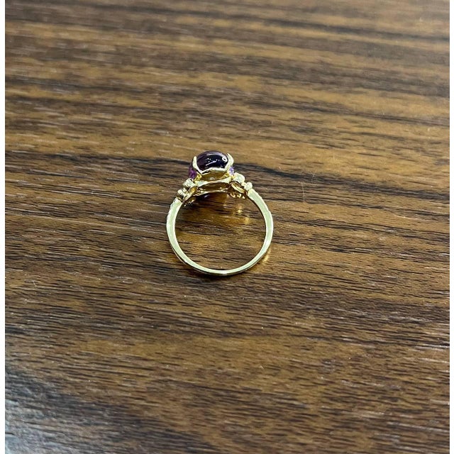 Oval Cabochon Pink Violet Amethyst 14k Diamond Statement Unique Ring, Size 6.75 For Sale - Image 4 of 13