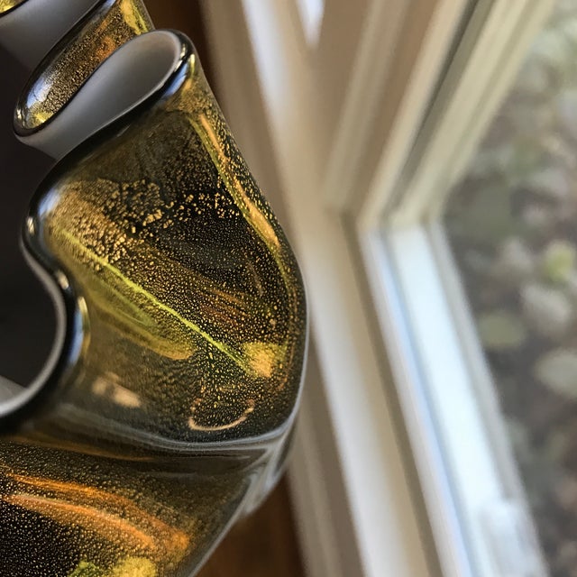 Metal Vintage Murano Black White & Gold Folded Vase For Sale - Image 7 of 8