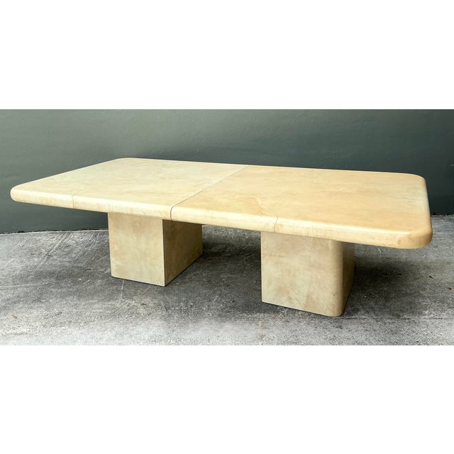 Wood Vintage Goatskin Extendable Dining Table For Sale - Image 7 of 12