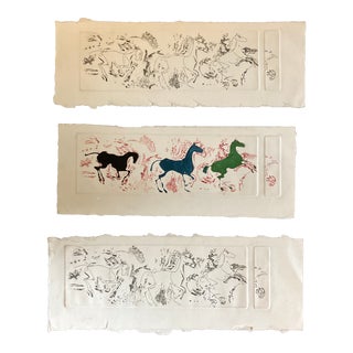 1960s 3 Original Vintage Abstract Expressionist Running Horses Lithographs - Set of Three For Sale