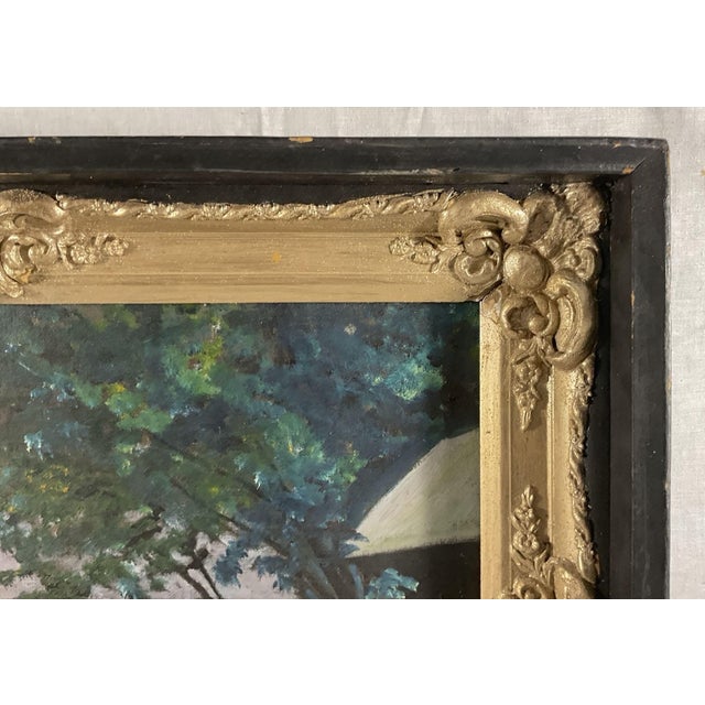 Vintage 1970s Pennsylvania Regional Impressionist Landscape Oil on Board Painting – Heavy Carved Wood Black & Gold Frame For Sale - Image 4 of 10