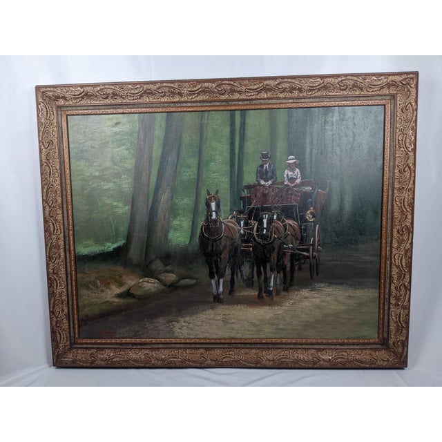 Victorian Late 20th Century Monumental Green Equestrian Horse Carriage Oil Painting Ornate Gilt Frame Scott Duncan For Sale - Image 3 of 18