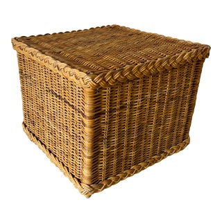 Vintage Wicker Works- Style Braided Rattan Square Side / Coffee Table Base For Sale