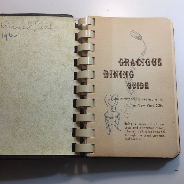 Small book, leatherette cover, very scarce. Gracious Dining Guide, c. 1960s. Written by Jack Shelton. From Luchow's to...