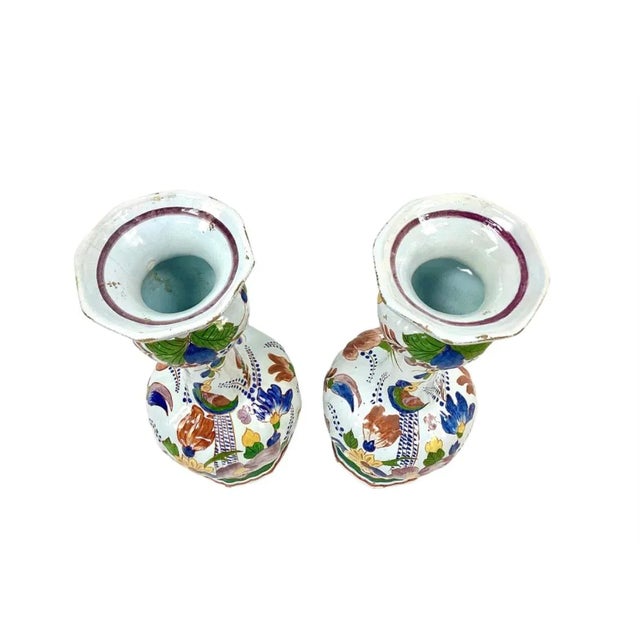 Large Pair of Polychrome Dutch Delft Vases For Sale - Image 4 of 10