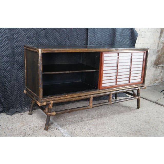 Ficks Reed 1950s Mid Century Ficks Reed Far Horizons Rattan Oak Sideboard Server Console Credenza, Attributed For Sale - Image 4 of 13