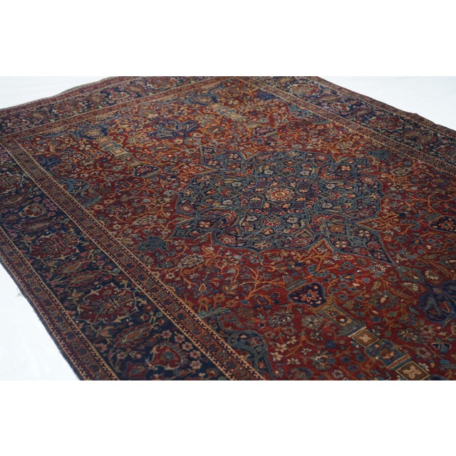 Red Antique Mohtasham Kashan Rug 4'2'' X 6'7'' For Sale - Image 8 of 10