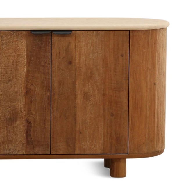 Rounded Cement Top Teak Modern Sideboard Credenza For Sale In Los Angeles - Image 6 of 8