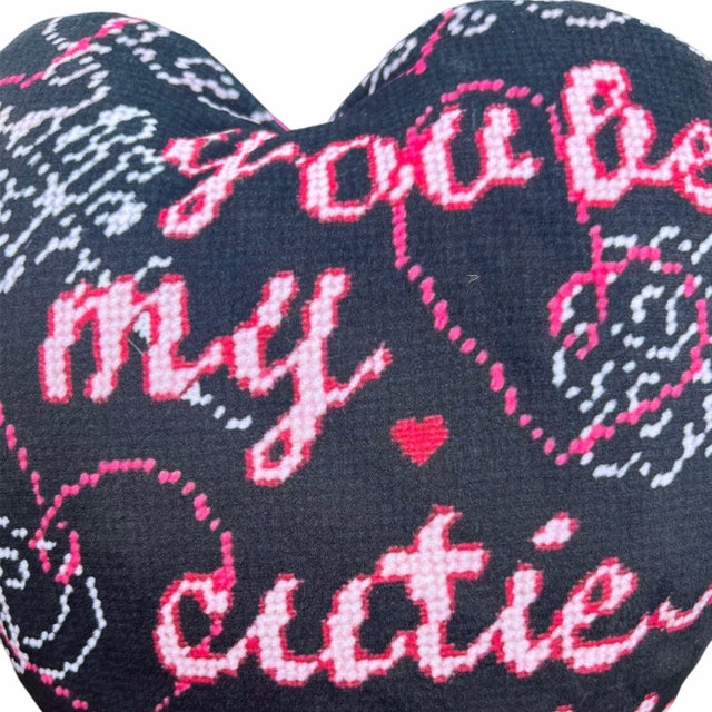 Contemporary Velvet "Cutie-Patootie" Custom Made Sculpted Heart Pillow, Original For Sale - Image 3 of 6