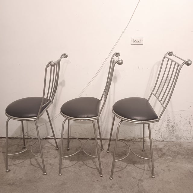 Vintage Charleston Forge Swivel Barstool With Black Upholstered 3 Pc Set. For Sale - Image 10 of 18