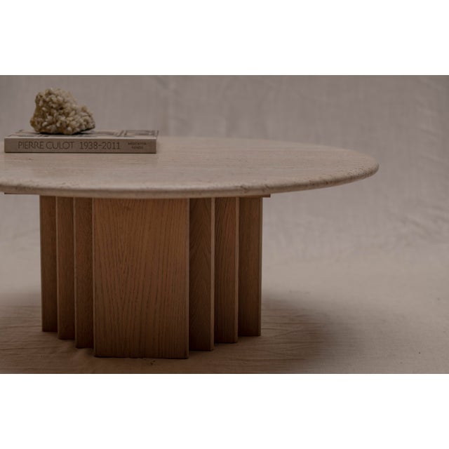 Mid-Century Modern Coffee Table in Oak and Travertine, 1970s For Sale - Image 3 of 11
