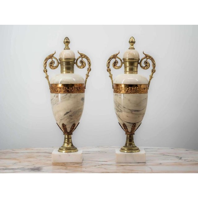 Beige Marble Cassolettes Vases, Set of 2 For Sale - Image 8 of 8