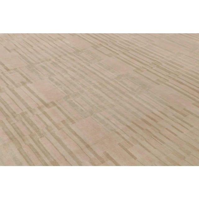 Textile Rug & Kilim's Plush Textural Rug in Mohair With Beige Geometric Designs For Sale - Image 7 of 11