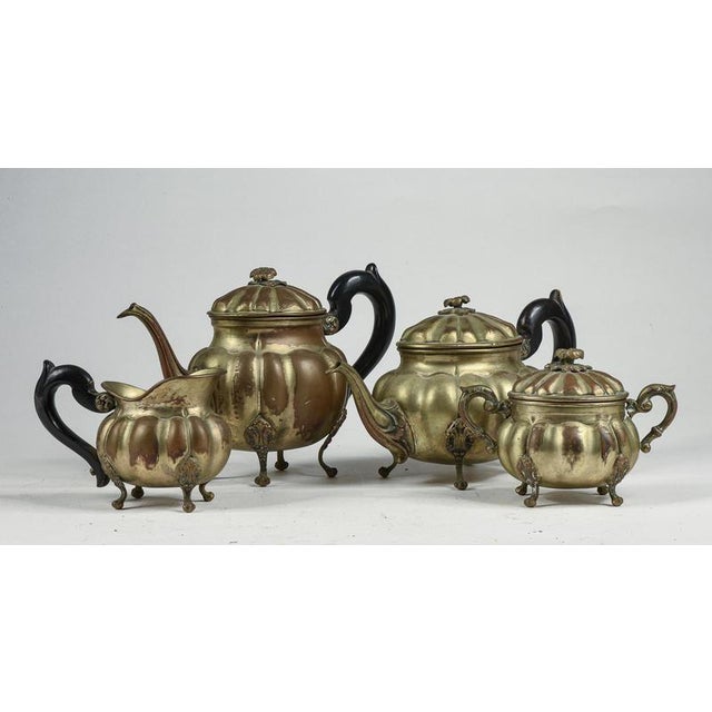 Copper English Style Silver-Plated Tea Service in Copper, Brass and Ebony, Set of 4 For Sale - Image 8 of 9