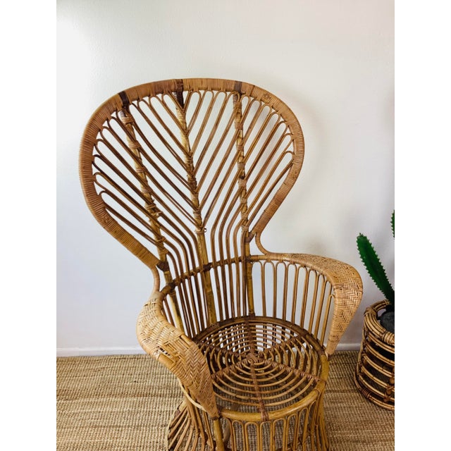 Vintage 1960s Rattan Peacock Chair Italian Modern Gio Ponti Style For Sale - Image 10 of 12
