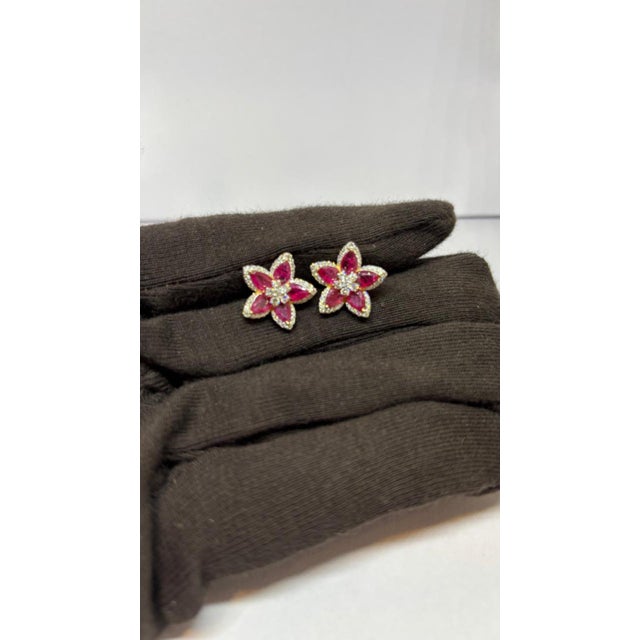 Gemstone Natural Ruby 4cts & Diamond 0.69cts Earring in 14k Gold For Sale - Image 7 of 8