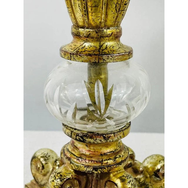 Italian Rococo Style Gilt Metal and Cut Glass Candle Holder, a Pair For Sale - Image 9 of 11