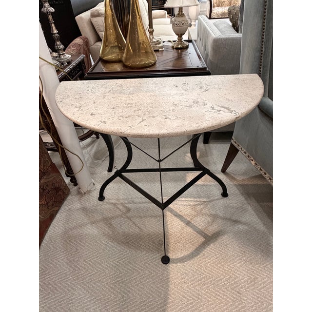 Semi-Circle Granite-Top and Black Base Table For Sale - Image 11 of 11
