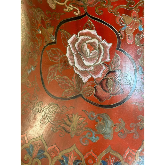 Large 19th Century Chinese Red Lacquered Palace Vases on Stands For Sale - Image 16 of 18