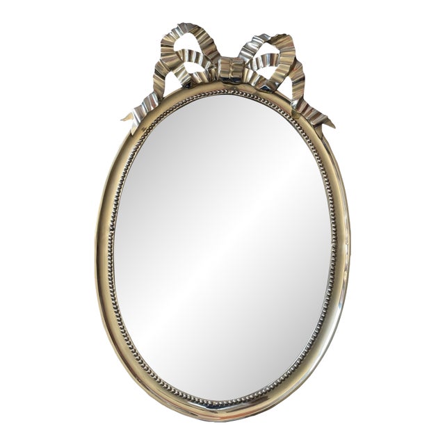 Decorative Crafts Inc Brass Gold Frame Bow Mirror. #2117 MCM Hollywood Regency For Sale