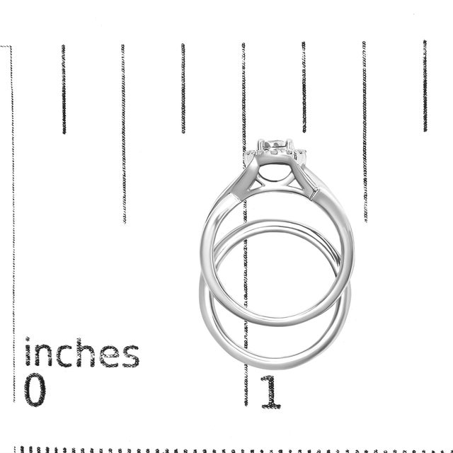 Metal .925 Sterling Silver 1/7 Cttw Diamond Halo Bypass Engagement Ring and Wedding Band Set (I-J Color, I3 Clarity) - Size 8 For Sale - Image 7 of 7