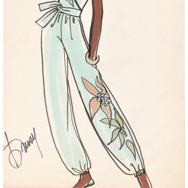 Contemporary 1980's Rare Original French Fashion Drawing Summer Beach Cruise Wear For Sale - Image 3 of 4