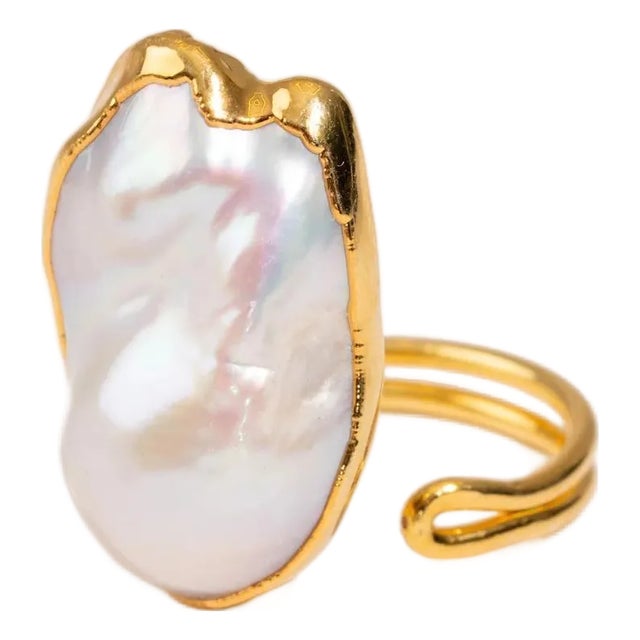 Goddess Baroque Pearl Gold Statement Adjustable Ring, Size 8 For Sale