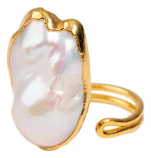 Goddess Baroque Pearl Gold Statement Adjustable Ring, Size 8