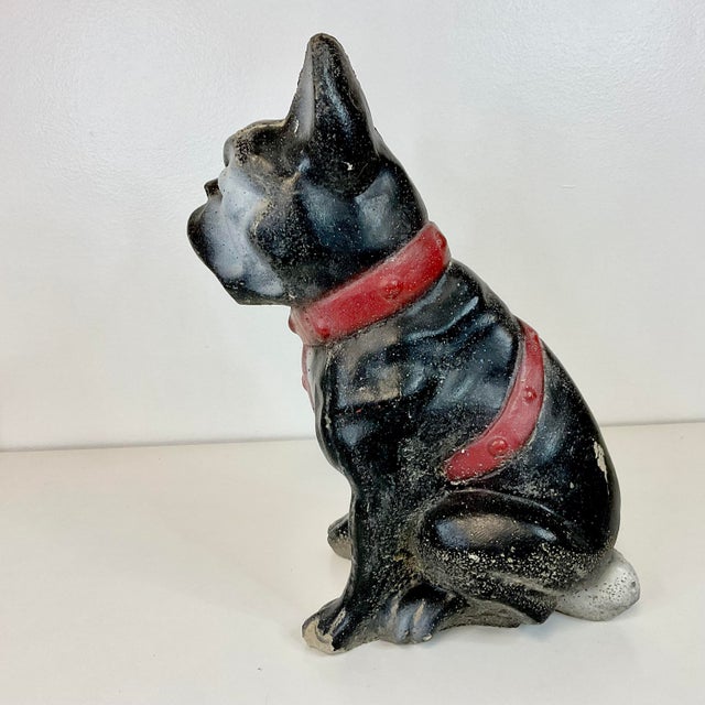 Stone 1950s Boho Chic Rustic European French Bulldog Reconstituted Stone Statue. For Sale - Image 7 of 14