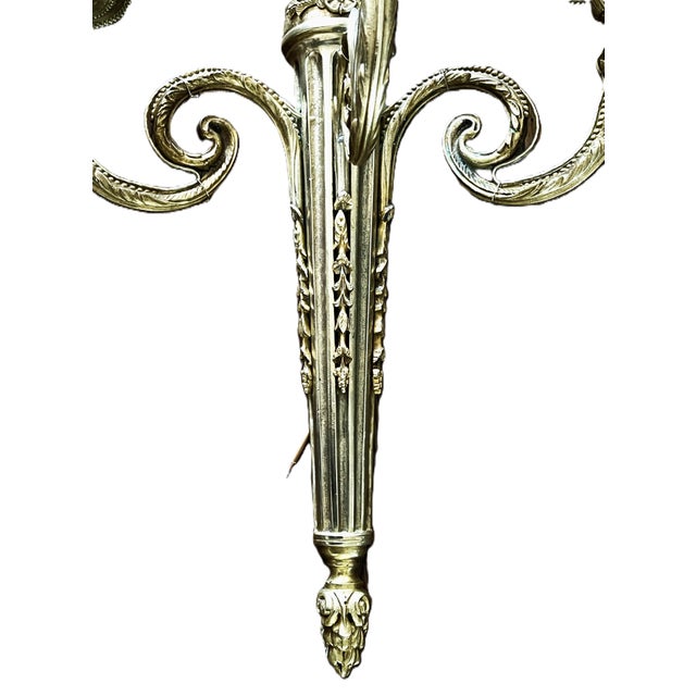 Large French Louis XVI Style Bronze Three-Arm Wall Sconces, 1950s, Set of 2 For Sale - Image 12 of 18
