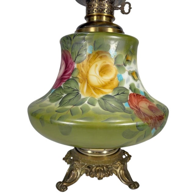 Vintage French Floral Glass Hurricane Table Lamp For Sale - Image 4 of 10