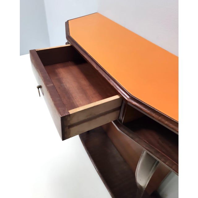 Vintage Beech and Walnut Root Console Table with Orange Glass Top, 1950s For Sale - Image 12 of 15